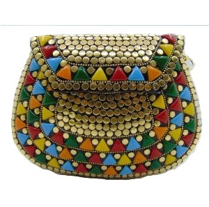 Bolso de mano metálico con incrustaciones de piedra hecho a mano, cartera de noche con mosaico, accesorio de noche de resina y metal para fiestas, cumpleaños y eventos, personalizado - Product Image 4