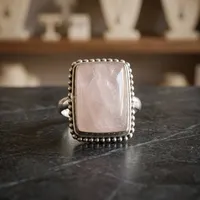 Bague Statement en Argent Sterling 925 avec Quartz Rose, Pierre Naturelle, Faite à la Main, Bijoux Bohèmes, Mode Féminine, Vente en Gros