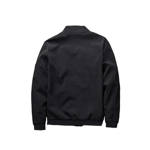 Men's Black Bomber <b>Jacket</b> Solid Color <b>Mandarin</b> <b>Collar</b> Zipper Closure Casual Style Viscose/Polyester Material Regular Fit - Product Image 2