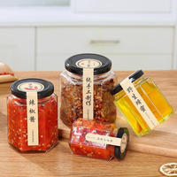 Spot penyimpanan botol madu segi enam baru, toples bersegel kaca makanan 180ml 280ml 380ml 730ml dengan tutup Tinggi