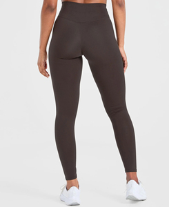 Custom Made High Quality High Waist <b>Flared</b> Full Length Seamless Solid Brown <b>Leggings</b> Stretch Breathable Knitted Women's - Product Image 1