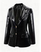 Veste en cuir à motif crocodile, col rabattu, coupe classique, style slim, pour l'automne, veste crocodile pour femme