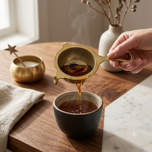 Colador de té de latón perforado con tazón y cuchara de té con mango de estrella, infusor de té de hojas sueltas, juego de utensilios de cocina para té, regalo dorado asequible - Product Image 3