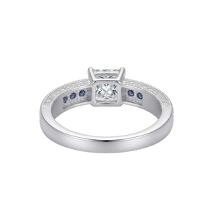 Princess Cut Moissanite Engagement <b>Ring</b> 18K <b>White</b> Gold Plated Pave Setting With Blue <b>Sapphires</b> Classic Womens Band - Product Image 3