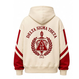 เดลต้า ซิกมา ทีต้าเสื้อสเวตเตอร์มีฮู้ดสีครีมแดงตัวอักษรกรีก 1913 ผ้าฟลีซแบบสวมลำลองสำหรับทั้งชายและหญิง - Product Image 3