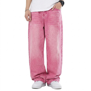 Jean en denim surdimensionné pour hommes grandes tailles, coupe large, avec grandes poches, taille haute, fabrication sur mesure - Product Image 1