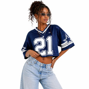 Camiseta de fútbol americano para mujer, corte holgado, estilo crop, malla, cuello en V, logotipo personalizado, uniforme de equipo, ligera, OEM, al por mayor - Product Image 2