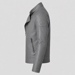 New Private Label Casual Style Motorcycle Windproof leather <b>Jacket</b> Canvas Genuine Leather Stand Collar Side Pockets - Product Image 2