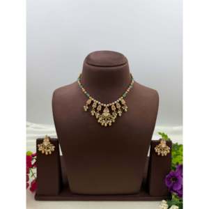 Indian Ethnic Jiya Chorski Gold Plated Bridal Necklace Set with Zircon Stones - Product Image 1