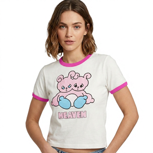 Camiseta Corta de Algodón 100% de Alta Calidad OEM para Mujer, con Estampado Personalizado de Panda, Sostenible, Marca Privada, Estilo Urbano - Product Image 3