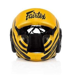 อุปกรณ์ป้องกันศีรษะสำหรับชกมวย Fairtex แบบเต็มหน้า สีเหลืองดำ ทำจากหนังวัวแท้ สำหรับฝึกซ้อม เหมาะสำหรับทุกเพศ - Product Image 6