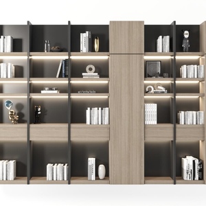 Librería de Madera de Nogal Negro para Sala de Estar, Integrada en Toda la Pared, con Asiento y Sofá Detrás de la Librería, con Puerta - Product Image 3