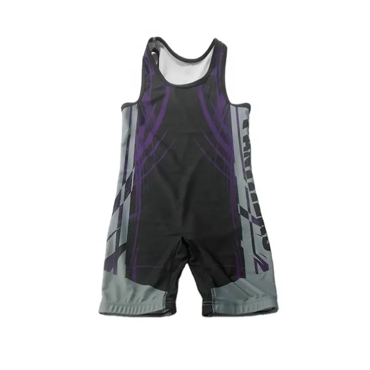 Nouvelle arrivée jeunes maillots de lutte noir et violet spandex et polyester singulet de lutte maillots de lutte de qualité supérieure