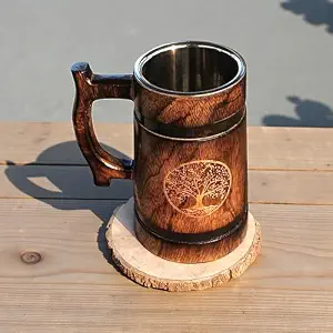 Chope à bière en bois haut de gamme 100% artisanale 16 oz, style moderne classique, certifiée CE, compatible micro-ondes, accessoires pour le vin, sac cadeau, tankard - Product Image 3