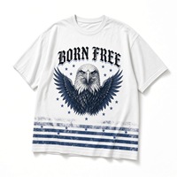 T-shirt en coton pour homme Born Free Eagle Print, manches courtes, coupe classique, col rond, tissu jersey décontracté