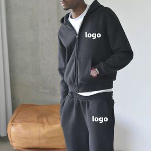 Ensemble de survêtement 2 pièces pour homme, couleur unie, sweat-shirt à capuche avec fermeture éclair et poches latérales, coupe classique, style décontracté tendance - Product Image 1