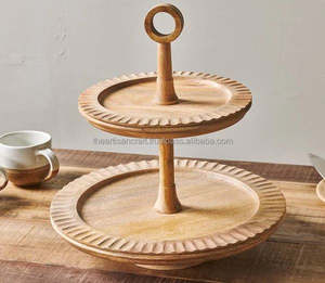 Pedestal de exhibición de postres de madera para bodas, fiestas y decoración del hogar Elevador de pasteles de madera natural con base redonda - Product Image 2