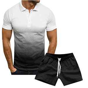 NURJENNA INDUSTRIES Conjunto de 2 piezas de camiseta y pantalón corto de algodón para hombre, transpirable, de tejido de punto sin costuras, color liso, ideal para verano - Product Image 4
