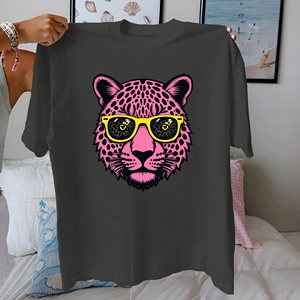 Gafas de sol Estilizadas cabeza de leopardo Rosa Camiseta de algodón puro Mujer ajuste cómodo - Product Image 4
