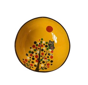 Bol en noix de coco laqué exquis, style de peinture traditionnel, bol durable pour centre de table et rangement de fruits et de collations - Product Image 1