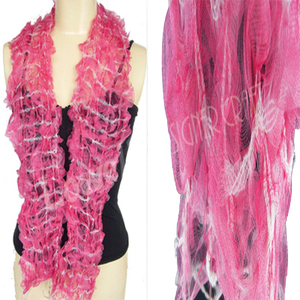 Pink Ruffled Mesh Scarf Women's Casual <b>Accessory</b> All Seasons Asia Pacific Islands Style - Product Image 4