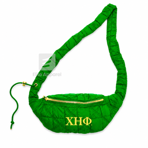 Bolso de Cintura Personalizado de la Hermandad Chi Eta Phi, Verde y Amarillo, Estilo Casual, Logotipo Bordado y Cierre de Cremallera, Prenda Griega Femenina - Product Image 2