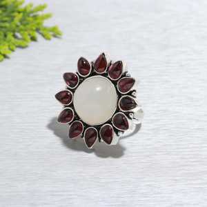 Moonstone <b>Garnet</b> <b>Ring</b> 925 Sterling <b>Silver</b> Handmade Jewelry Anniversary Gift Women Fashion Gemstone <b>Ring</b> - Product Image 2
