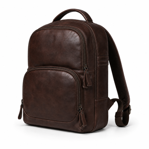 Sac à dos élégant pour ordinateur portable en cuir véritable marron, résistant à l'eau, bretelles réglables, dos en maille, fermeture éclair, unisexe - Product Image 5