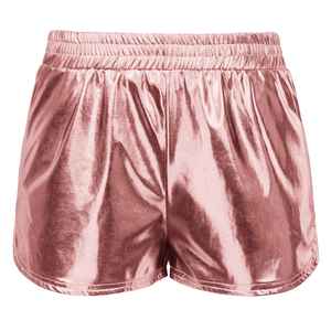 Shorts en satin rose pour femme, taille élastique, poches, style sportif, coupe ajustée, taille haute, couleur unie, respirant, entraînement, haute qualité - Product Image 4