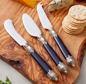 Elegant <b>Cheese</b> <b>Knife</b> <b>Set</b> With Navy Resin Handles And Silver Accents Stainless Steel Blades For Gourmet <b>Cheese</b> Serving Use - Product Image 1