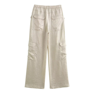 Spring/Autumn New Fashion Solid Color Cargo Pants <b>Retro</b> Elastic Waist Casual Women's Long Pants - Product Image 2