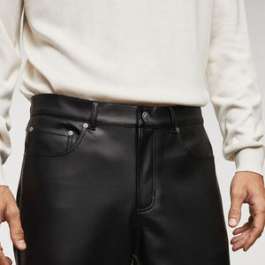 PIHA SPORTS <b>Men's</b> <b>Wool</b> Long <b>Coat</b> <b>Double</b> <b>Breasted</b> Black Leather Pants Casual Winter Outwear Waterproof Anti-Wrinkle Midweight - Product Image 5