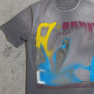 T-shirts pour hommes personnalisés, coupe carrée courte, en tissu épais, style oversize, vintage, délavé à la pierre, avec impression en relief et couleur contrastante - Product Image 2