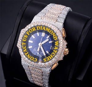 Reloj Personalizable de Oro Blanco con Diamantes Moissanite, Estilo Hip Hop, Cronógrafo, Esfera Azul, Características Únicas, Brillante, a un Precio Accesible - Product Image 1