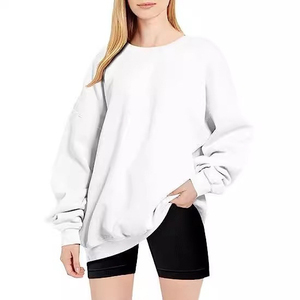 Sweat-shirt oversize en molleton anti-boulochage pour femme, col rond, couleur unie, manches longues, tricoté en polyester, avec poches, décontracté pour l'automne - Product Image 1