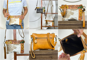 Sac à main en cuir de vachette fait main avec motif de tournesol personnalisé, avec bracelet, bandoulière réglable, mini sac bandoulière pour femmes - Product Image 3