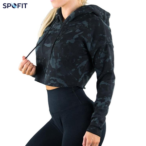 Women’s <b>Camo</b> Crop Hoodie Custom Printed Long Sleeve Pullover Hooded Sweatshirt Trendy Streetwear Casual Fashion <b>Top</b> for Girls - Product Image 3