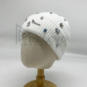 Lady Distressed Knit <b>Winter</b> Earflap Hat with 3D Embroidery Rhinestone Beaded Rabbit Hair Blended Beanie for Women Travel - Product Image 6