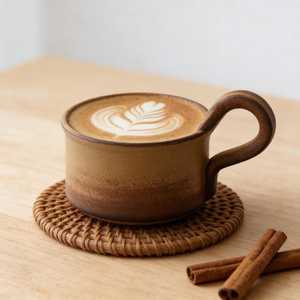 Taza de café de cerámica pequeña hecha a mano con forma irregular y platillo, diseño de cerámica, fabricada por Universal Overseas INDIA. - Product Image 5