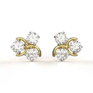 Boucles d'oreilles de luxe à trois pierres en diamant de laboratoire, plaqué or 9 carats, certifiées IGI, taille ronde en grappe, pour femme, bijoux fins - Product Image 2