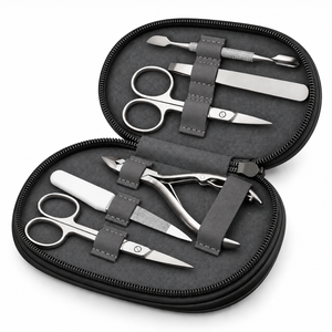 MANAN INSTRUMENTS Kit de manucure professionnel 6-en-1 en acier inoxydable, ensemble de coupe-ongles portable, style classique, étui en boîte colorée pour - Product Image 5