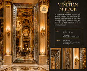 Venetian <b>Rectangle</b> Square Full Size <b>Wall</b> <b>Mirror</b> Etched Floral Beveled Frame Antique Silver Full Length Decorative Luxury - Product Image 6