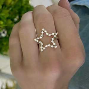Anillo Flotante Estrella Celestial con Diamante Cultivado en Laboratorio de Corte Redondo, Oro de 10k, 14k, 18k, Elegante Anillo de Cóctel Apilable, Precio de Fábrica al por Mayor - Product Image 4