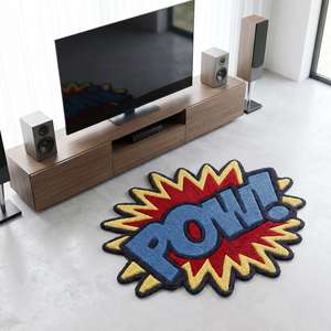 Alfombra Premium de Diseño Artístico con Motivos de Cómics POW, Hecha a Mano, Colorida, con Tipografía Pop Art, para la Habitación de los Niños, Sala de Estar o Dormitorio - Product Image 3