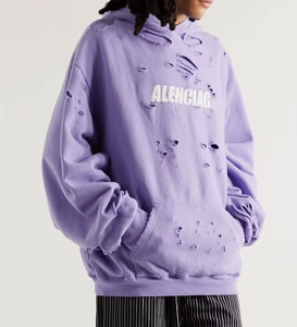 Custom <b>Hip</b> Hop Streetwear Distressed Hoodie <b>For</b> Men - Product Image 1