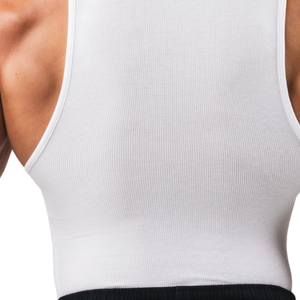 Camiseta sin mangas acanalada para hombre, ajuste muscular, chaleco de entrenamiento para gimnasio, capa base elástica para entrenamiento atlético, ropa deportiva blanca - Product Image 6