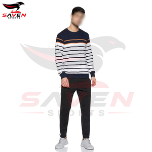 เสื้อสเวตเชิ้ตผู้ชายลายทางสีกรมท่าขาว แต่งแถบสีส้ม คอวี แขนยาว อุ่นสบาย สไตล์ลำลอง สตรีทแวร์ จากผู้ผลิตตามสั่ง - Product Image 5