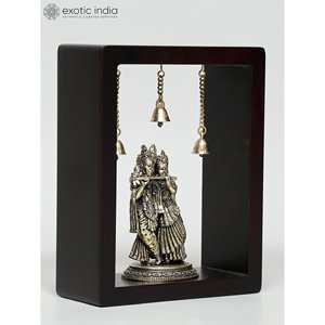 Superfine Brass <b>Wall</b> Hanging 9\" Wood <b>Framed</b> Radha-Krishna Sculpture - Product Image 4