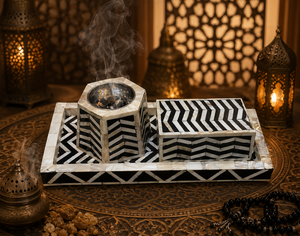 Decorative Natural MOP Inlay <b>Bakhoor</b> Burner Set With Tray Handmade Luxury Arabic <b>Oud</b> Burner Premium Islamic Home Accessories - Product Image 5