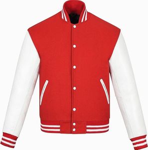 HIGH QUALITY TRENDY VARSITY JACKET FORMAL <b>STAND</b> COLLAR FRONT LOGO GENUINE LEATHER WATERPROOF - Product Image 1